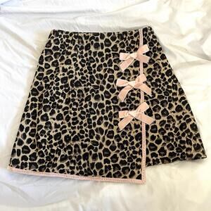 Arilrose Leopard Print Skirt Pink Velvet Bows Coquette Gyaru Kawaii Jfashion XS